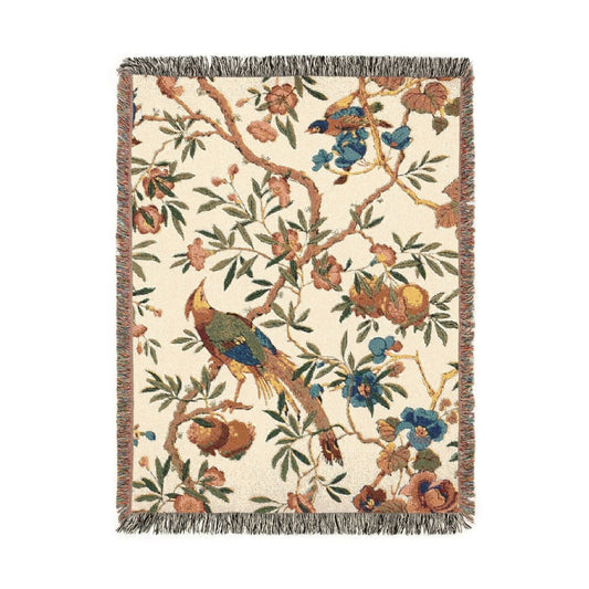 Birds and Fruit | Brightest Cream | Woven Blanket - Woven Blanket - Piccolo Fiore Prints