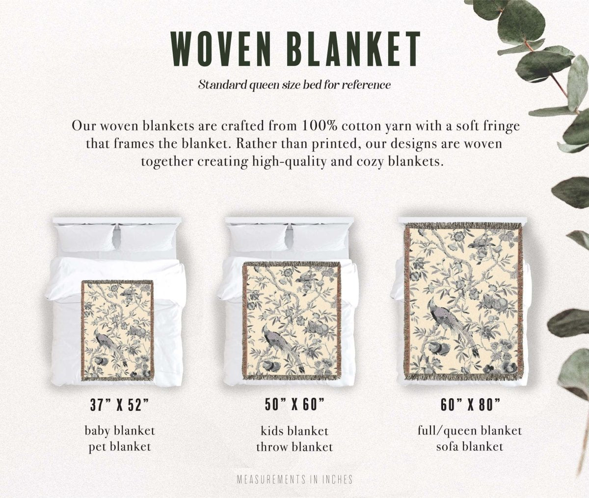 Birds and Fruit | Grey and Cream | Woven Blanket - Woven Blanket - Piccolo Fiore Prints