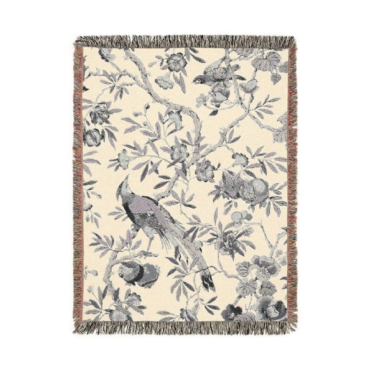 Birds and Fruit | Grey and Cream | Woven Blanket - Woven Blanket - Piccolo Fiore Prints