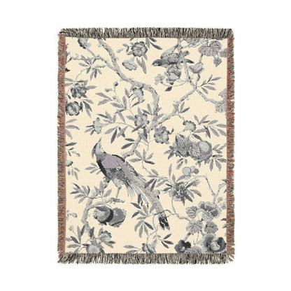 Birds and Fruit | Grey and Cream | Woven Blanket - Woven Blanket - Piccolo Fiore Prints