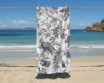 Birds and Fruit in Black and White | Beach Towel - Beach Towel - Piccolo Fiore Prints