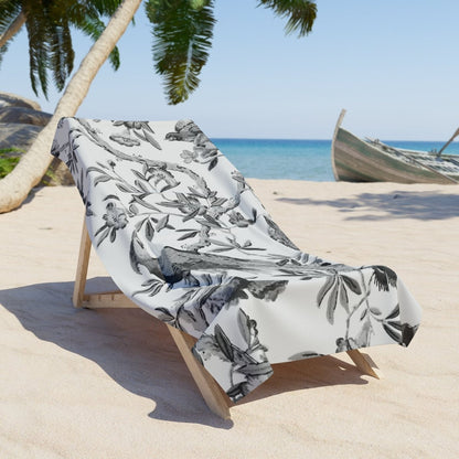 Birds and Fruit in Black and White | Beach Towel - Beach Towel - Piccolo Fiore Prints