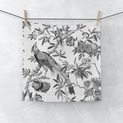 Birds and Fruit in Black and White | Face Towel - Face Towel - Piccolo Fiore Prints