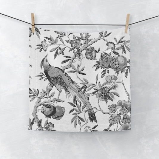 Birds and Fruit in Black and White | Face Towel - Face Towel - Piccolo Fiore Prints