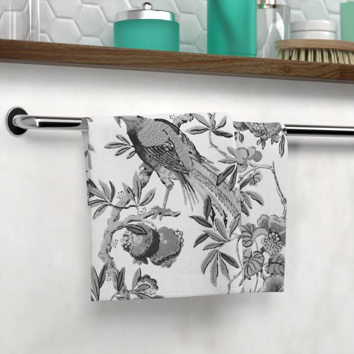 Birds and Fruit in Black and White | Face Towel - Face Towel - Piccolo Fiore Prints