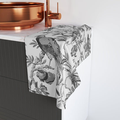 Birds and Fruit in Black and White | Hand Towel - Hand Towel - Piccolo Fiore Prints