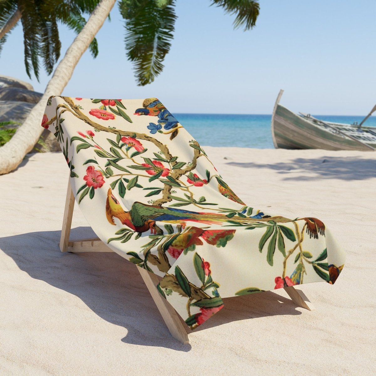 Birds and Fruit in Bright Cream | Beach Towel - Beach Towel - Piccolo Fiore Prints