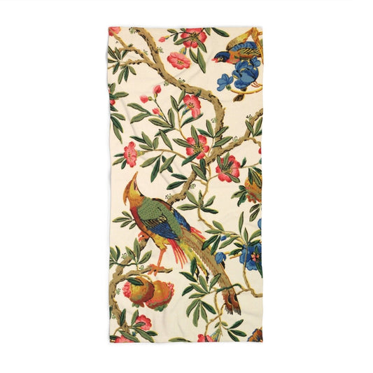 Birds and Fruit in Bright Cream | Beach Towel - Beach Towel - Piccolo Fiore Prints