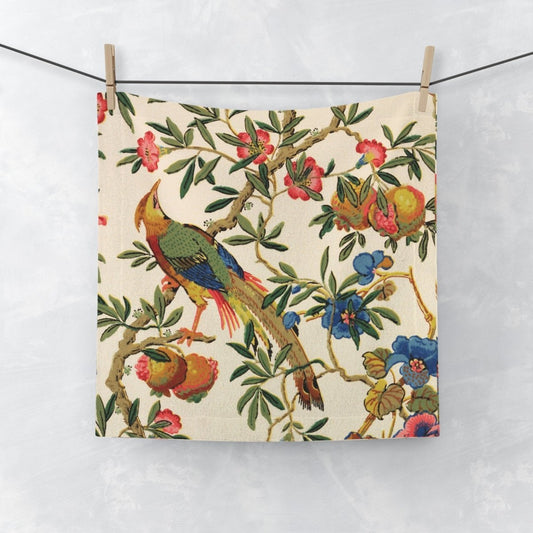 Birds and Fruit in Bright Cream | Face Towel - Face Towel - Piccolo Fiore Prints