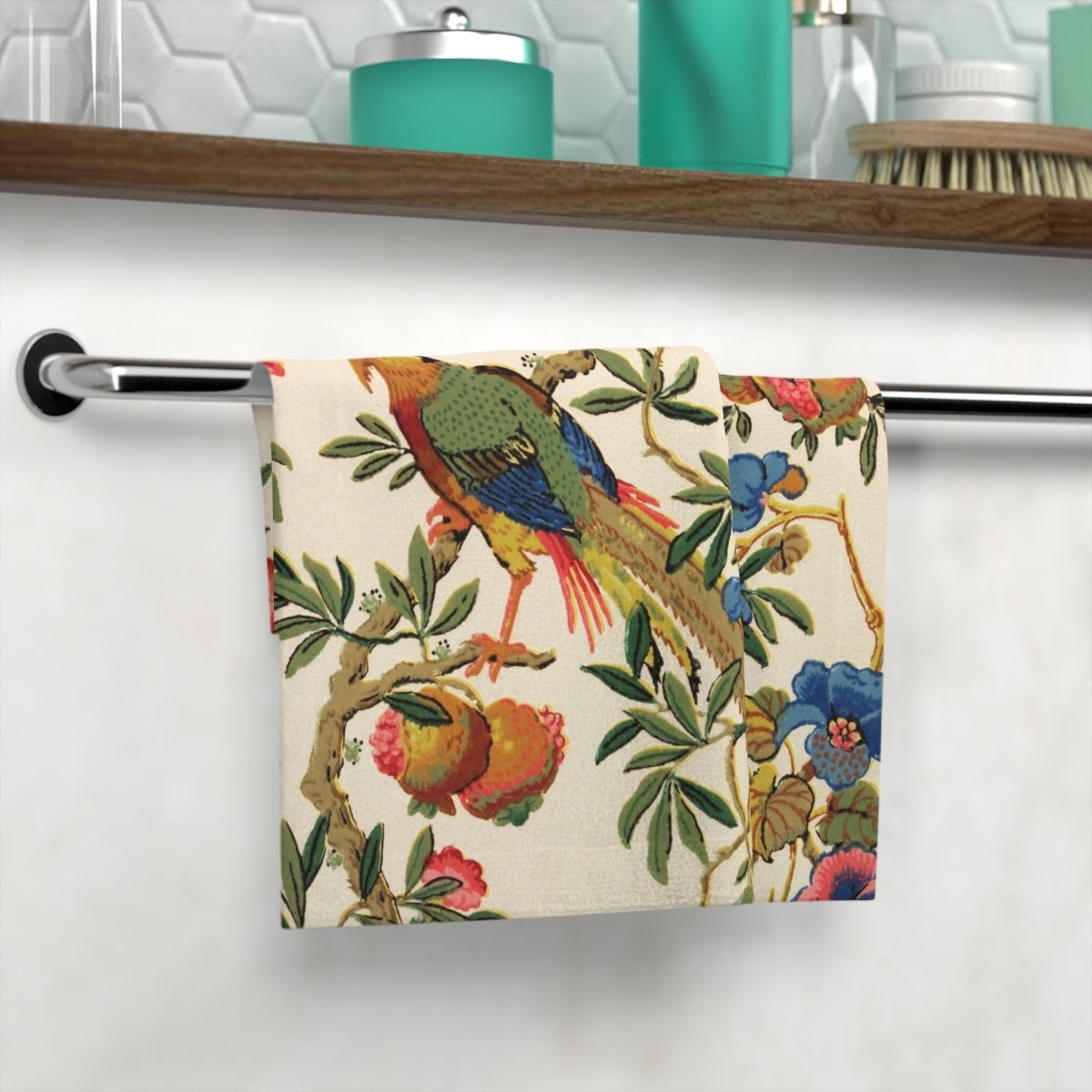 Birds and Fruit in Bright Cream | Face Towel - Face Towel - Piccolo Fiore Prints
