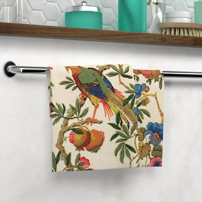 Birds and Fruit in Bright Cream | Face Towel - Face Towel - Piccolo Fiore Prints