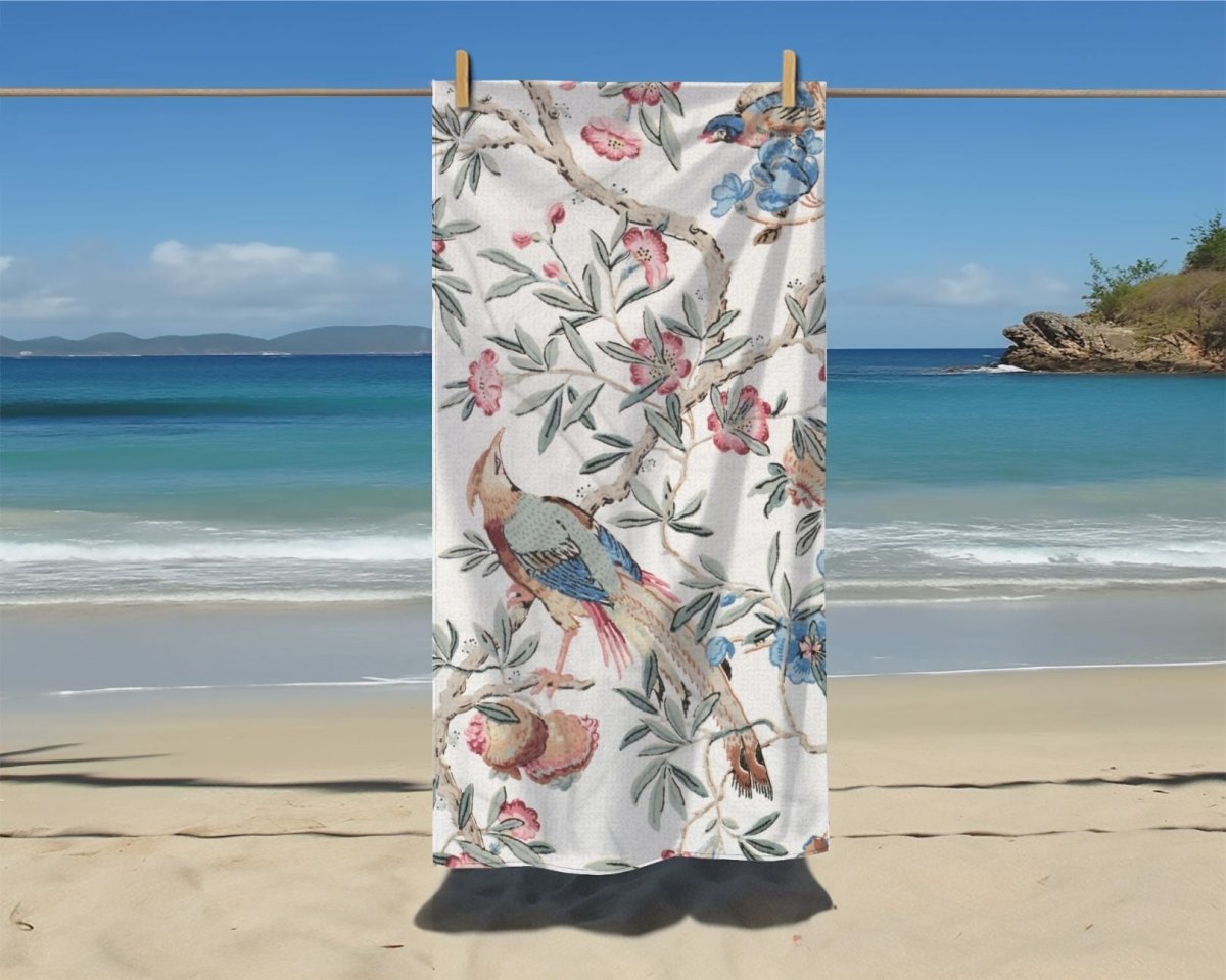 Birds and Fruit in Pastel | Beach Towel - Beach Towel - Piccolo Fiore Prints
