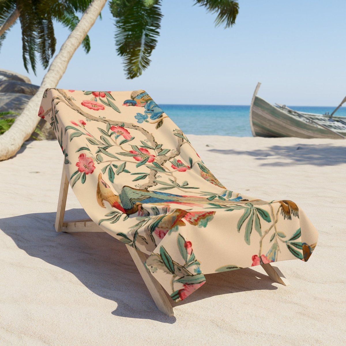 Birds and Fruit in Peach | Beach Towel - Beach Towel - Piccolo Fiore Prints