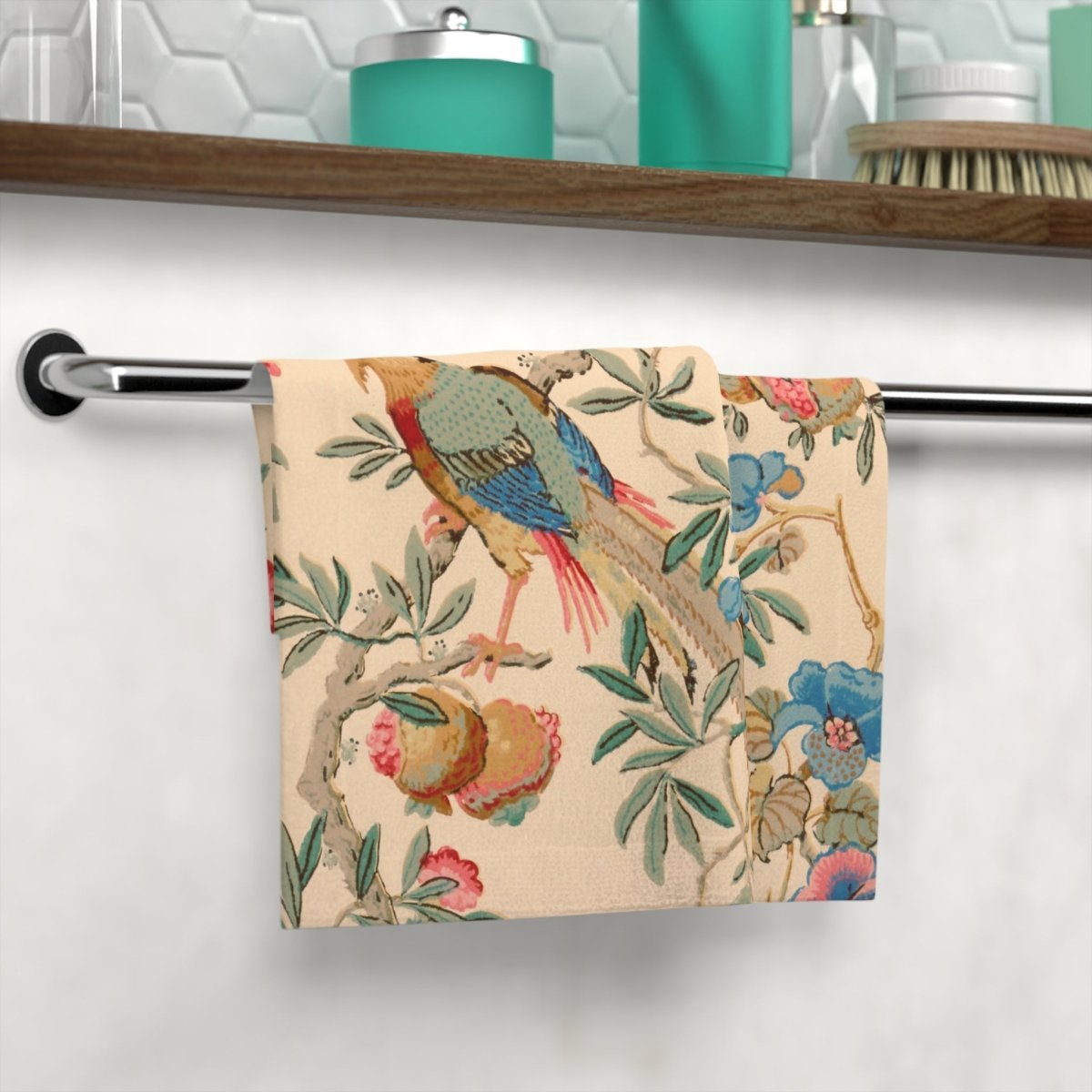 Birds and Fruit in Peach | Face Towel - Face Towel - Piccolo Fiore Prints