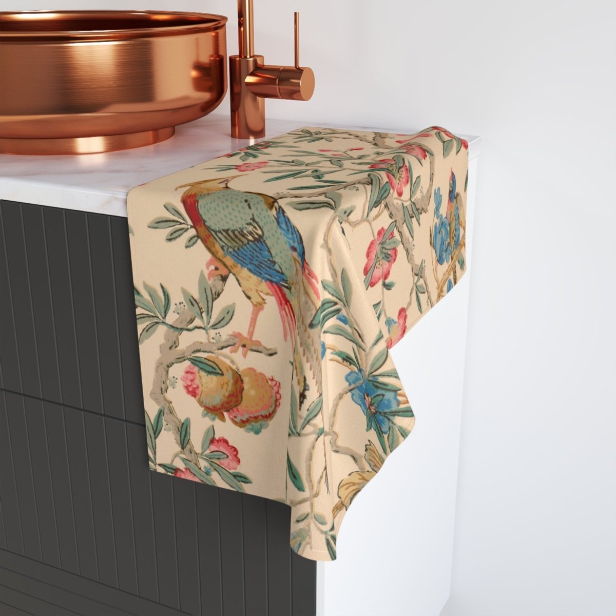 Birds and Fruit in Peach | Hand Towel - Hand Towel - Piccolo Fiore Prints