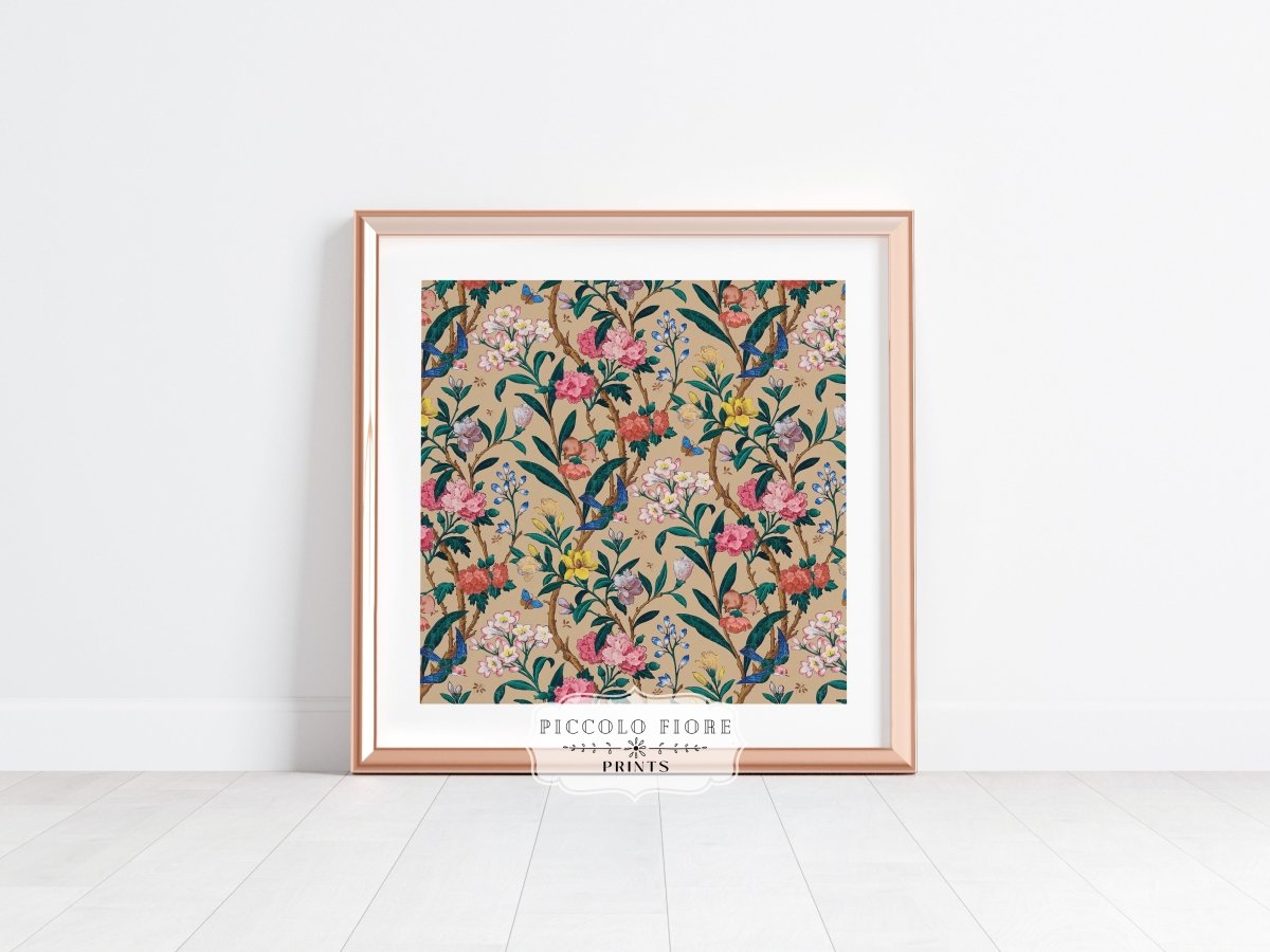 Birds, Butterflies, Bees and Blossom | Textile Art Print | P129 - Single Square Art Prints - Piccolo Fiore Prints