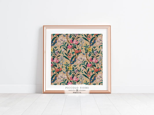 Birds, Butterflies, Bees and Blossom | Textile Art Print | P129 - Single Square Art Prints - Piccolo Fiore Prints