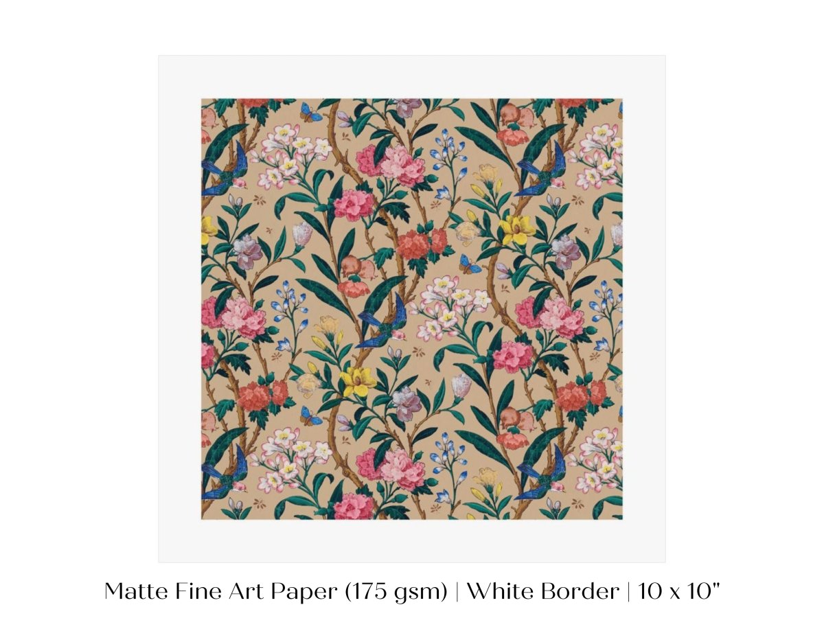 Birds, Butterflies, Bees and Blossom | Textile Art Print | P129 - Single Square Art Prints - Piccolo Fiore Prints