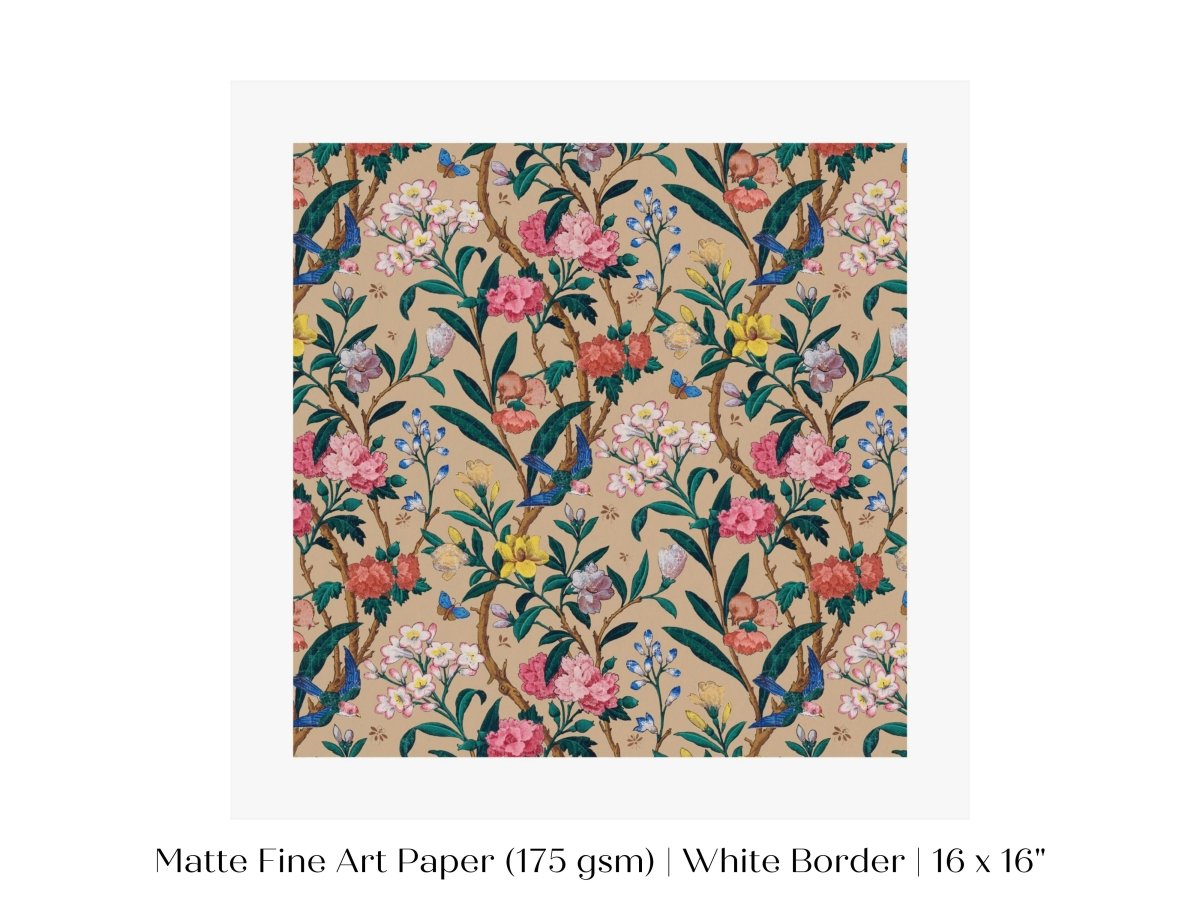 Birds, Butterflies, Bees and Blossom | Textile Art Print | P129 - Single Square Art Prints - Piccolo Fiore Prints