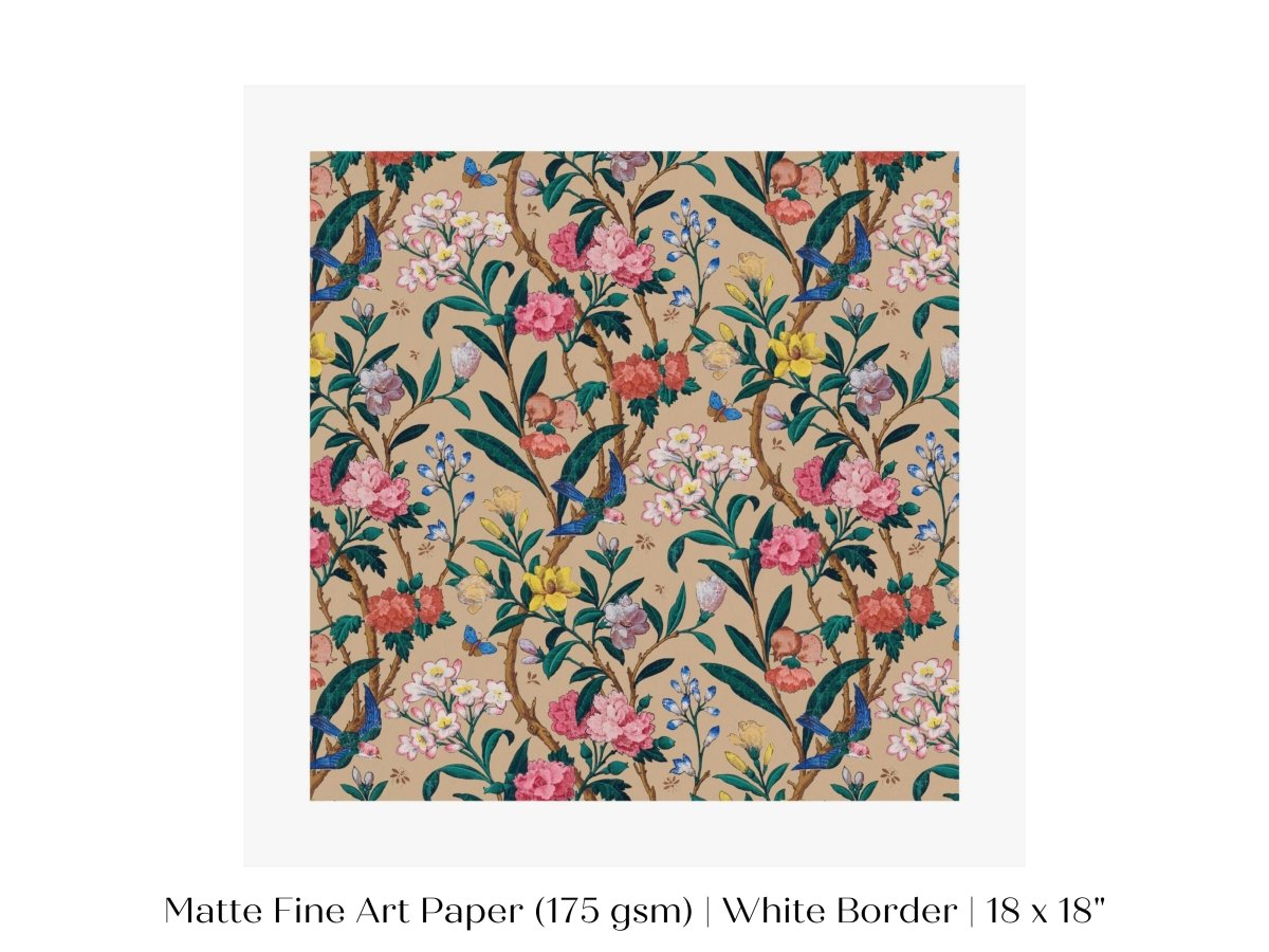 Birds, Butterflies, Bees and Blossom | Textile Art Print | P129 - Single Square Art Prints - Piccolo Fiore Prints