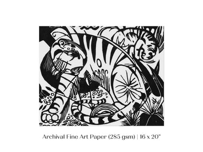 Black and White Abstract Tiger | P490 - Single Art Prints - Piccolo Fiore Prints