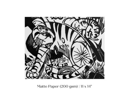 Black and White Abstract Tiger | P490 - Single Art Prints - Piccolo Fiore Prints