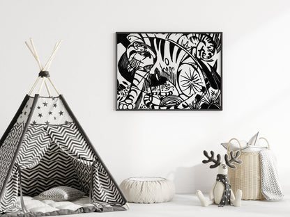 Black and White Abstract Tiger | P490 - Single Art Prints - Piccolo Fiore Prints