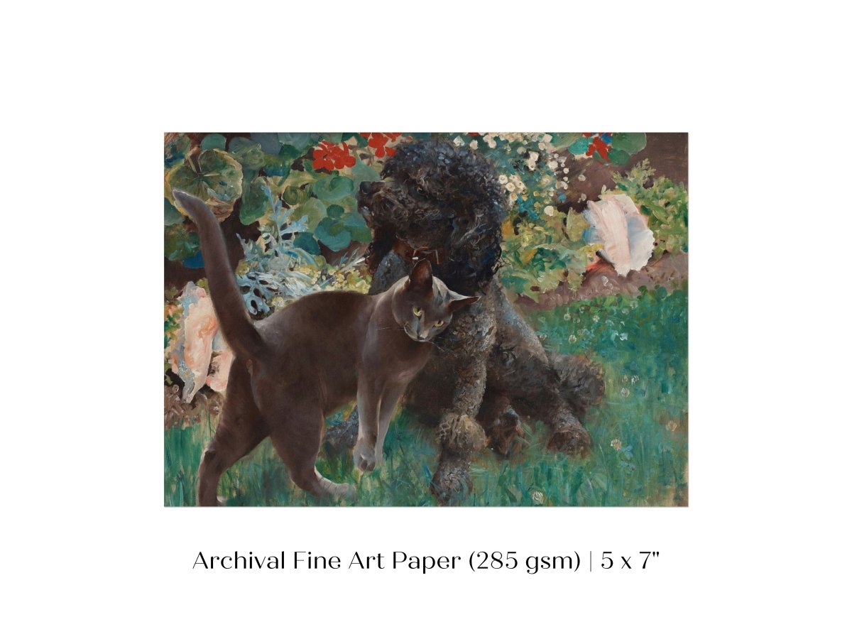 Black Cat and Poodle | P428 - Single Art Prints - Piccolo Fiore Prints