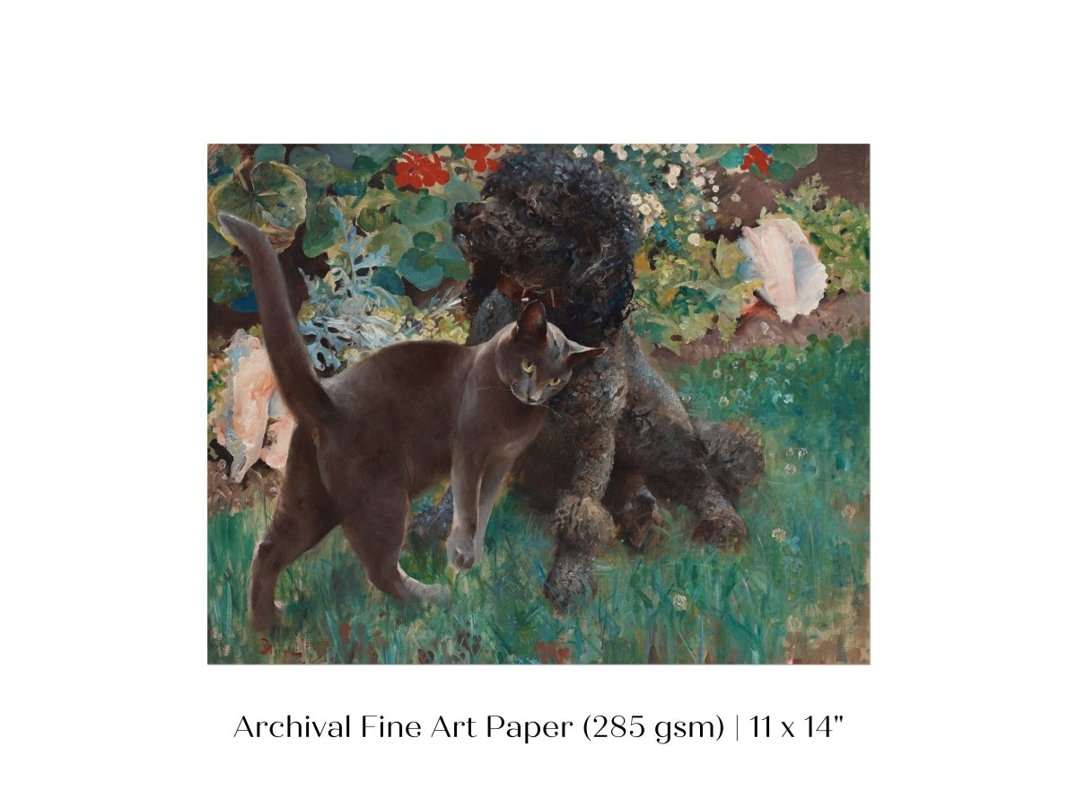 Black Cat and Poodle | P428 - Single Art Prints - Piccolo Fiore Prints
