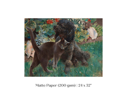 Black Cat and Poodle | P428 - Single Art Prints - Piccolo Fiore Prints