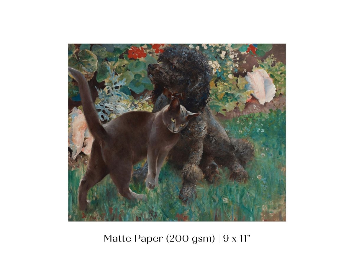 Black Cat and Poodle | P428 - Single Art Prints - Piccolo Fiore Prints