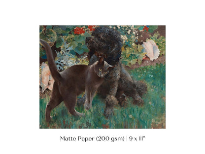 Black Cat and Poodle | P428 - Single Art Prints - Piccolo Fiore Prints