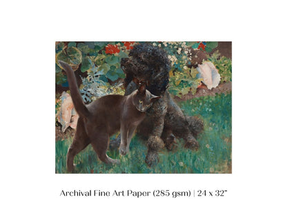 Black Cat and Poodle | P428 - Single Art Prints - Piccolo Fiore Prints