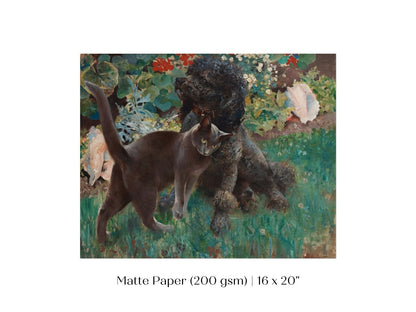 Black Cat and Poodle | P428 - Single Art Prints - Piccolo Fiore Prints