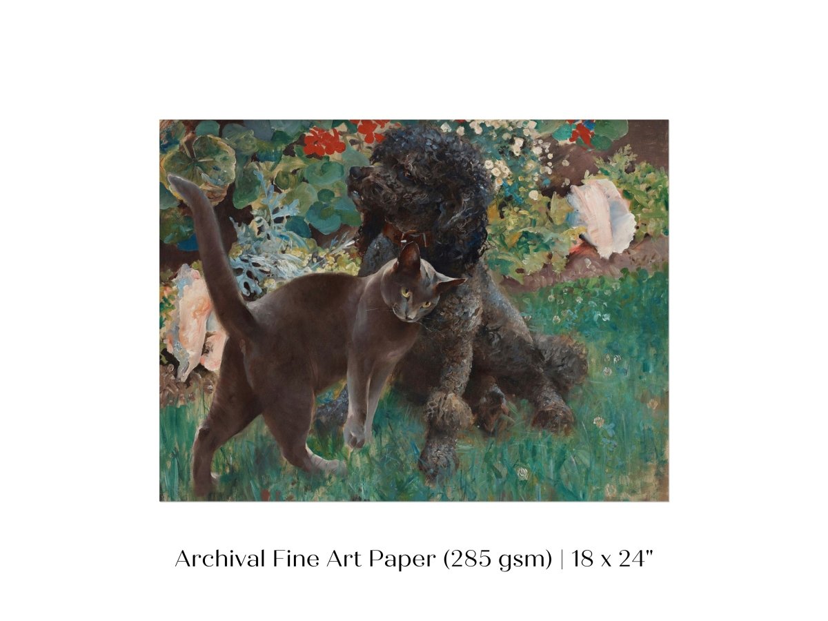 Black Cat and Poodle | P428 - Single Art Prints - Piccolo Fiore Prints