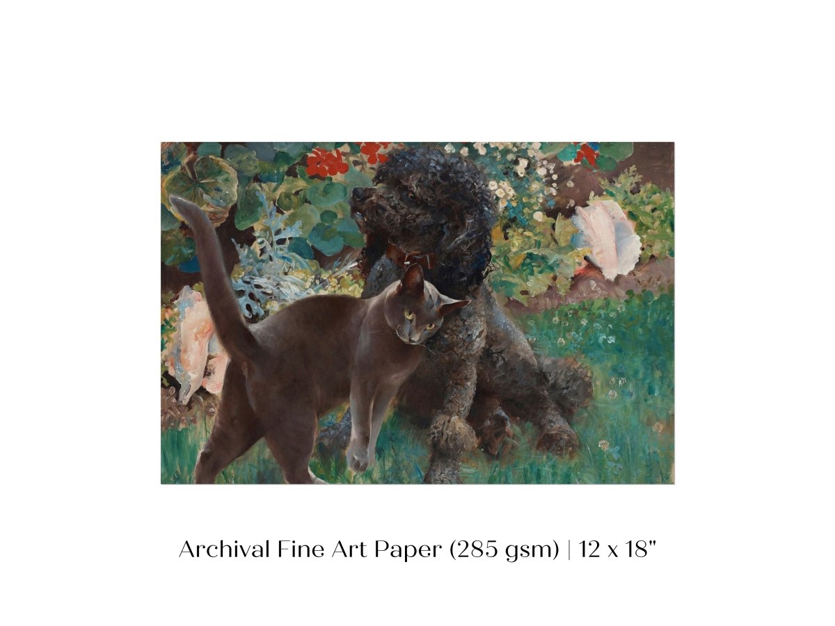 Black Cat and Poodle | P428 - Single Art Prints - Piccolo Fiore Prints