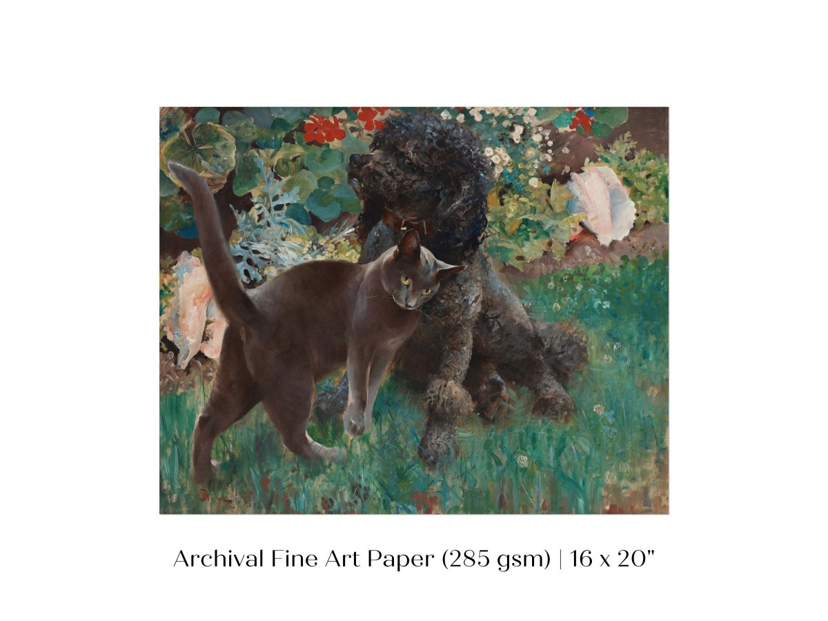 Black Cat and Poodle | P428 - Single Art Prints - Piccolo Fiore Prints
