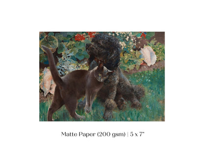 Black Cat and Poodle | P428 - Single Art Prints - Piccolo Fiore Prints