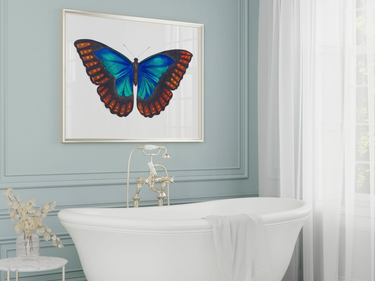 Blue and Turquoise Butterfly Illustration | P89 - Single Art Prints - Piccolo Fiore Prints