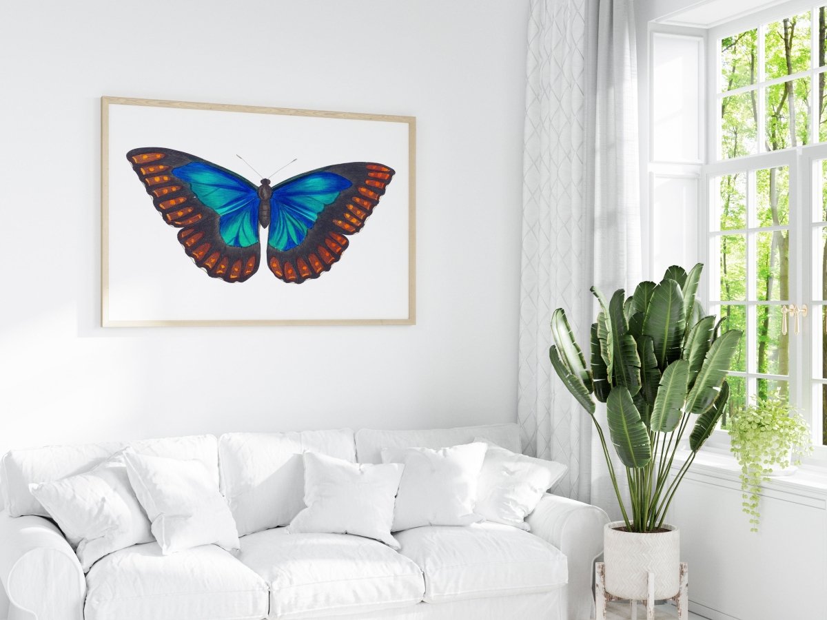 Blue and Turquoise Butterfly Illustration | P89 - Single Art Prints - Piccolo Fiore Prints