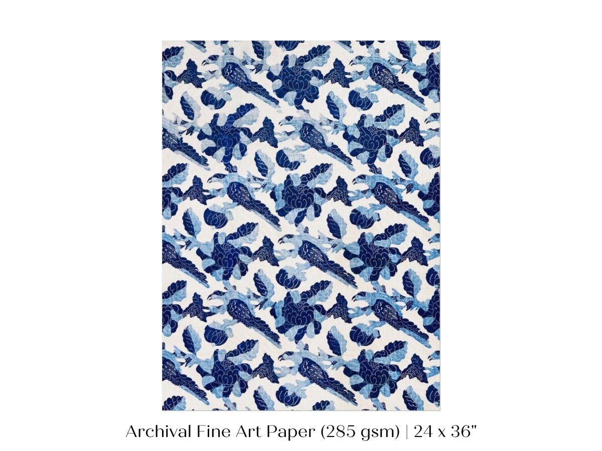 Blue Bird and Flower Quilt Print | P157 - Single Art Prints - Piccolo Fiore Prints