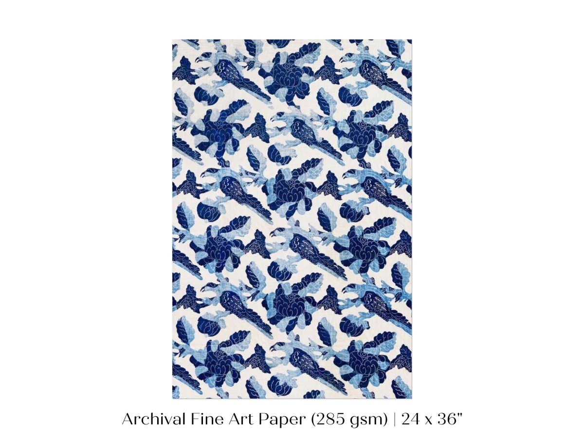 Blue Bird and Flower Quilt Print | P157 - Single Art Prints - Piccolo Fiore Prints