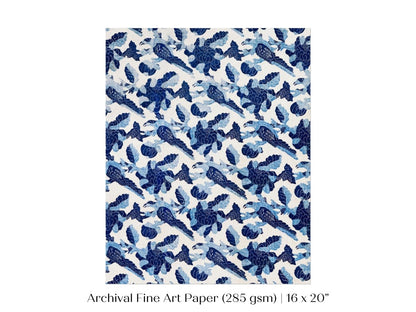Blue Bird and Flower Quilt Print | P157 - Single Art Prints - Piccolo Fiore Prints