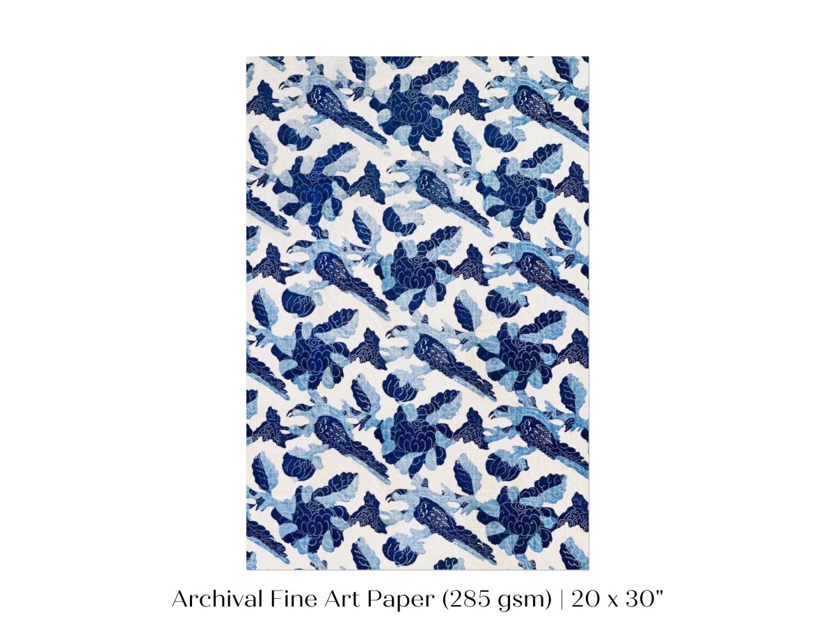 Blue Bird and Flower Quilt Print | P157 - Single Art Prints - Piccolo Fiore Prints