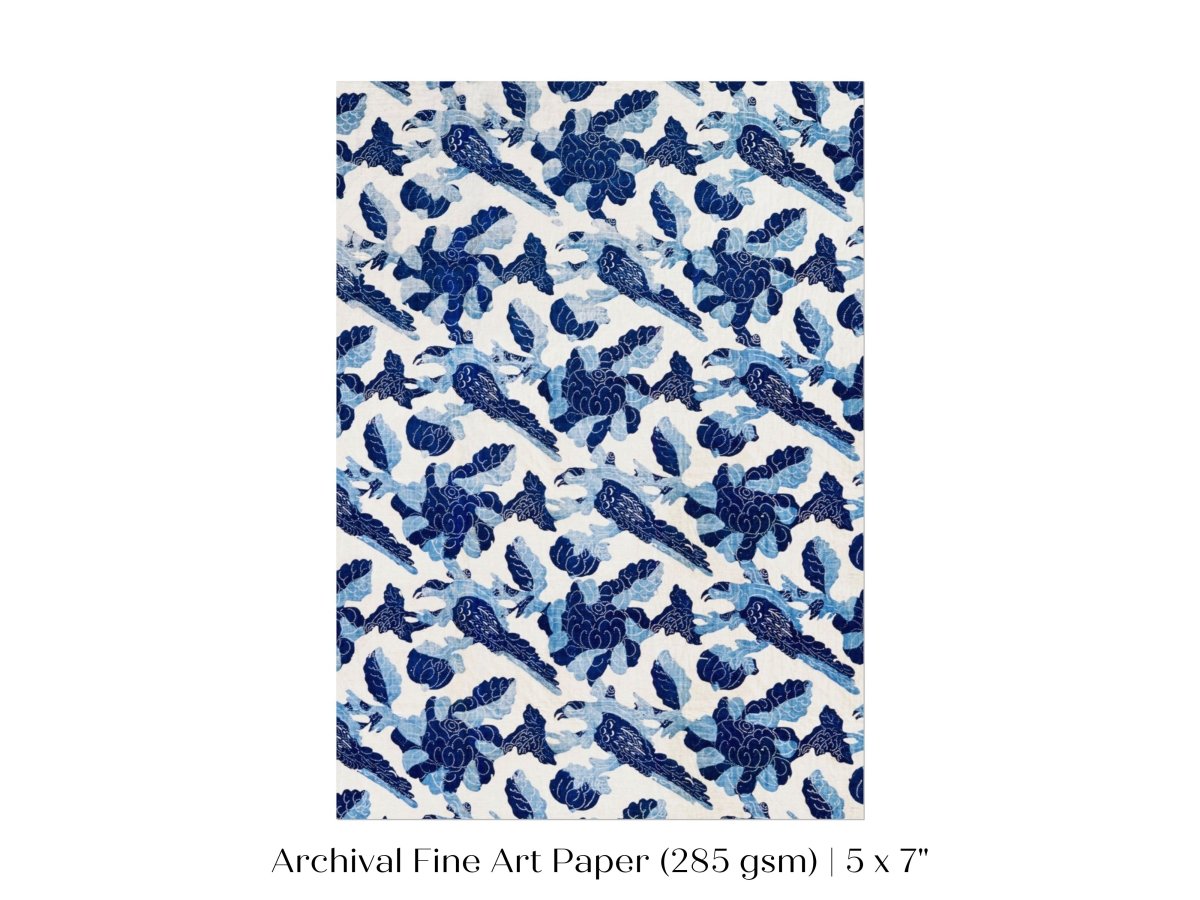 Blue Bird and Flower Quilt Print | P157 - Single Art Prints - Piccolo Fiore Prints