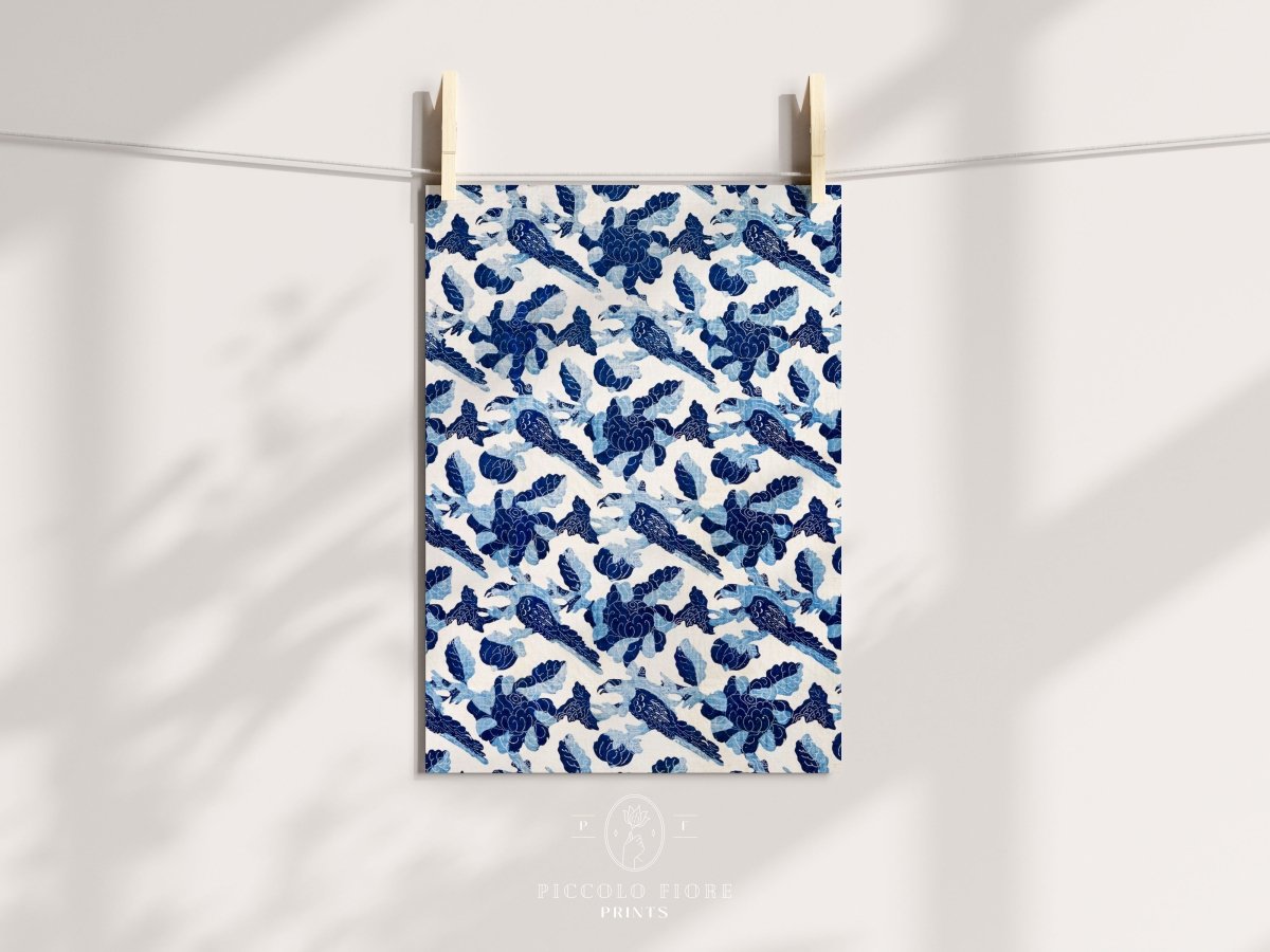 Blue Bird and Flower Quilt Print | P157 - Single Art Prints - Piccolo Fiore Prints