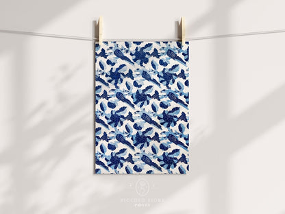 Blue Bird and Flower Quilt Print | P157 - Single Art Prints - Piccolo Fiore Prints