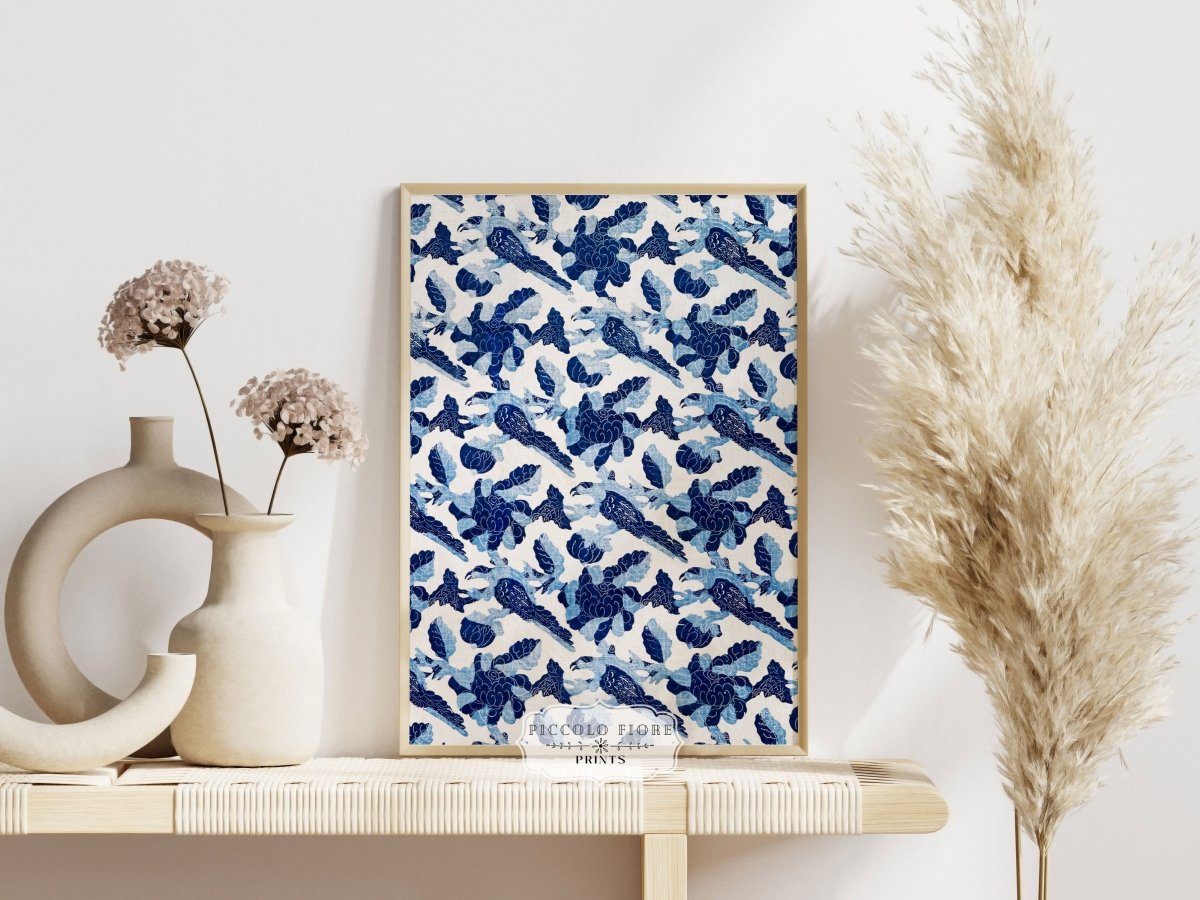 Blue Bird and Flower Quilt Print | P157 - Single Art Prints - Piccolo Fiore Prints