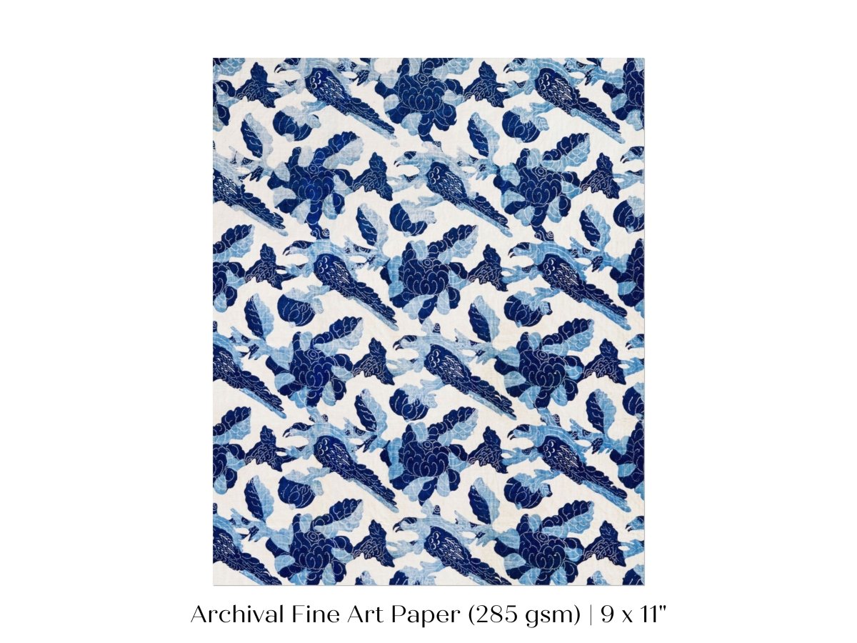 Blue Bird and Flower Quilt Print | P157 - Single Art Prints - Piccolo Fiore Prints