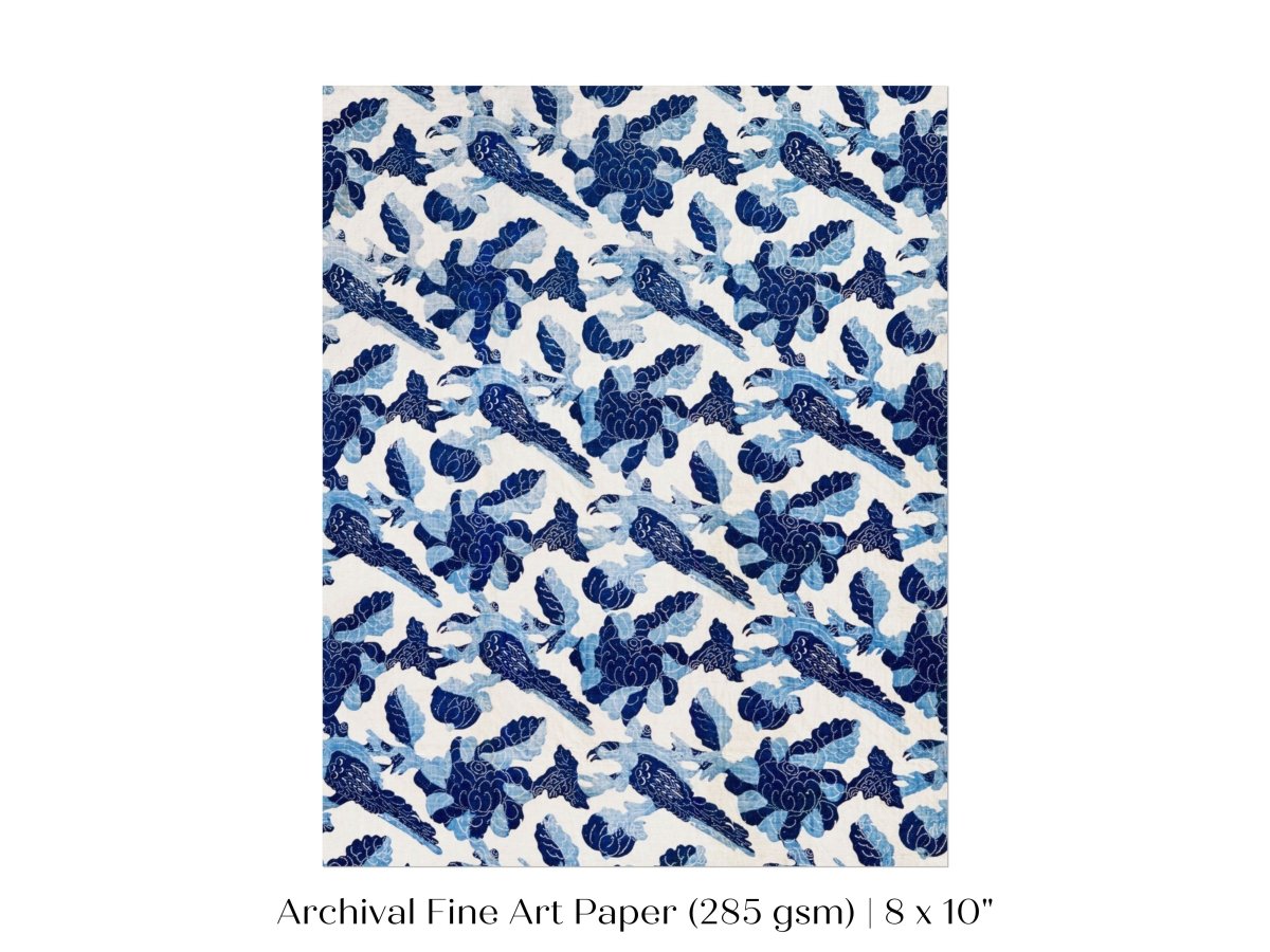 Blue Bird and Flower Quilt Print | P157 - Single Art Prints - Piccolo Fiore Prints